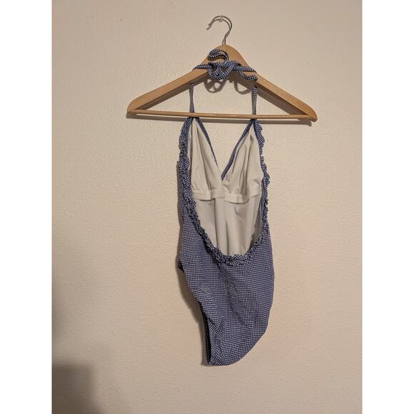 j crew gingham one piece swimsuit size 4 blue ruffle - Picture 8 of 9
